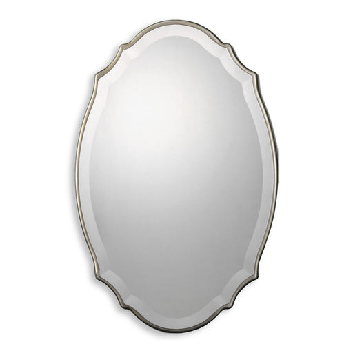 Domari Burnished Silver Mirror | Modern Oval Engineered Wood Frame Bathroom Vanity Mirror Mounted Vertical or Horizontal (20 in. W x 30 in. H x 1 in. D)