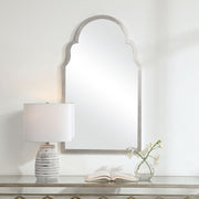 Abbey Silver Leaf Mirror | Modern Arch Iron Frame Bathroom Vanity Mirror (21 in. W x 37 in. H x 1 in. D)