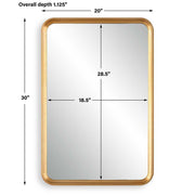 Solvera Champagne Gold Leaf Mirror | Modern Rectangle Engineered Wood Frame Bathroom Vanity Mirror Mounted Vertical or Horizontal (20 in. W x 30 in. H x 1 in. D)