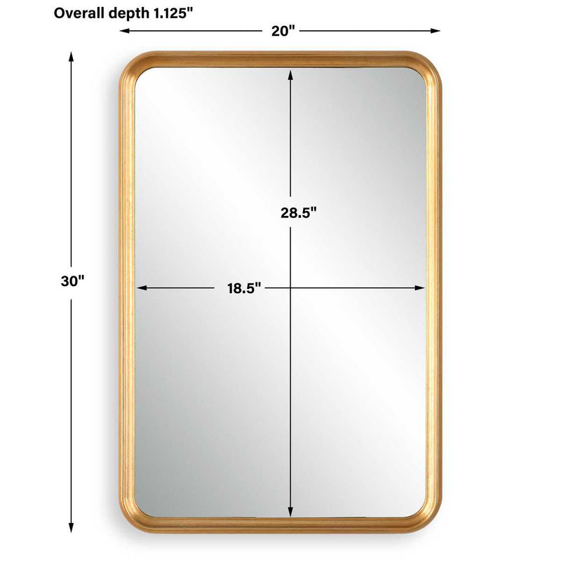Solvera Champagne Gold Leaf Mirror | Modern Rectangle Engineered Wood Frame Bathroom Vanity Mirror Mounted Vertical or Horizontal (20 in. W x 30 in. H x 1 in. D)