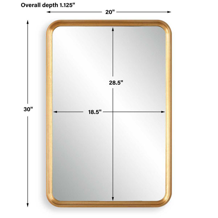 Solvera Champagne Gold Leaf Mirror | Modern Rectangle Engineered Wood Frame Bathroom Vanity Mirror Mounted Vertical or Horizontal (20 in. W x 30 in. H x 1 in. D)