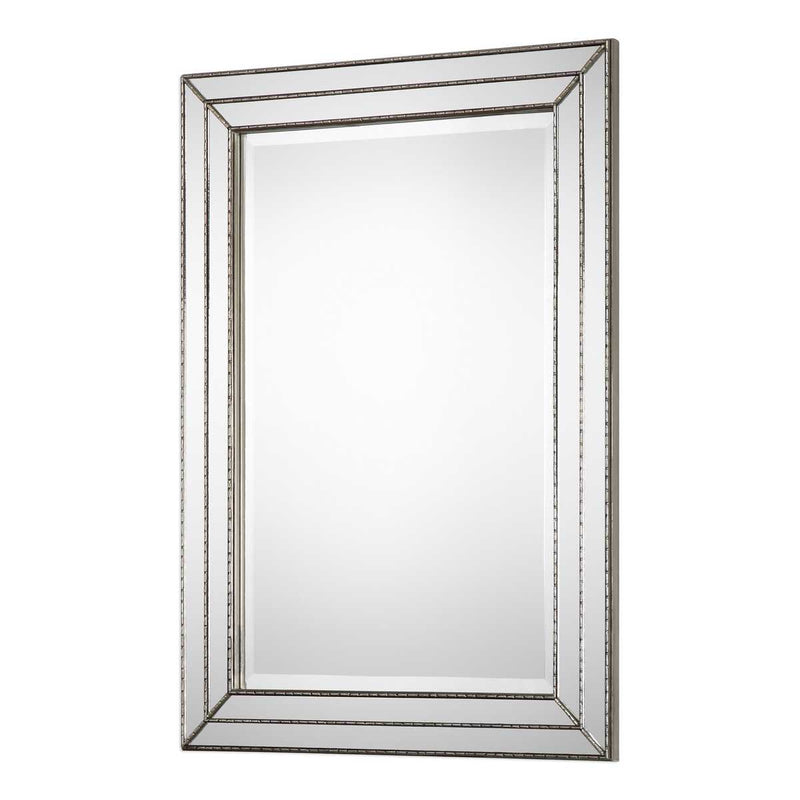 Riventa Metallic Silver Mirror | Modern Rectangle Engineered Wood Frame Bathroom Vanity Mirror Mounted Vertical or Horizontal (24 in. W x 34 in. H x 1 in. D)