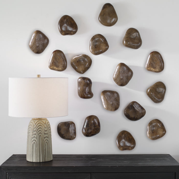 Uttermost Pebbles Walnut Wood Wall Décor, S/9