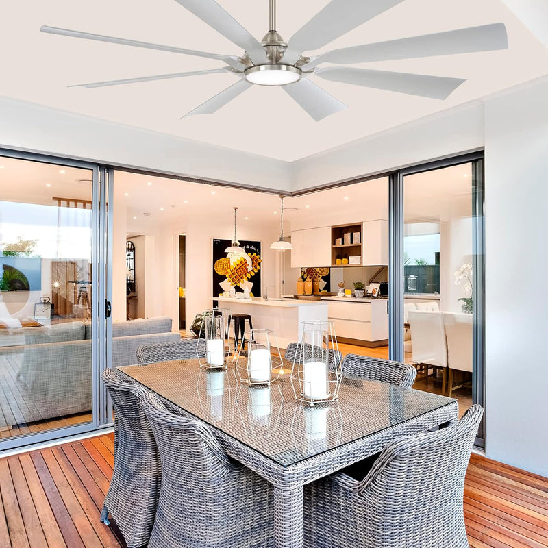 Minka Aire Future F756L-BNW 65-Inch Wet LED Outdoor Ceiling Fan in Brushed Nickel with Remote