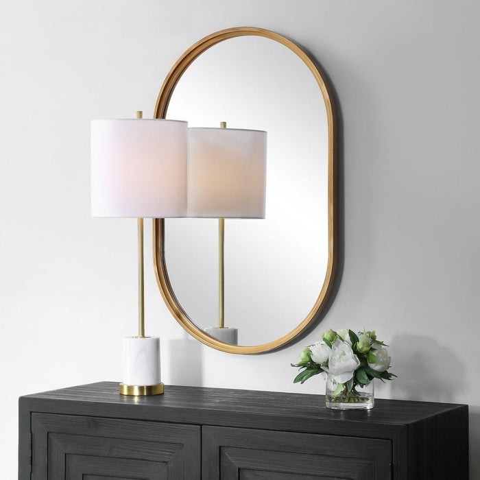 Capsol Brushed Gold Mirror | Modern Oval Iron Frame Bathroom Vanity Mirror Mounted Vertical or Horizontal (22 in. W x 35 in. H x 1 in. D)