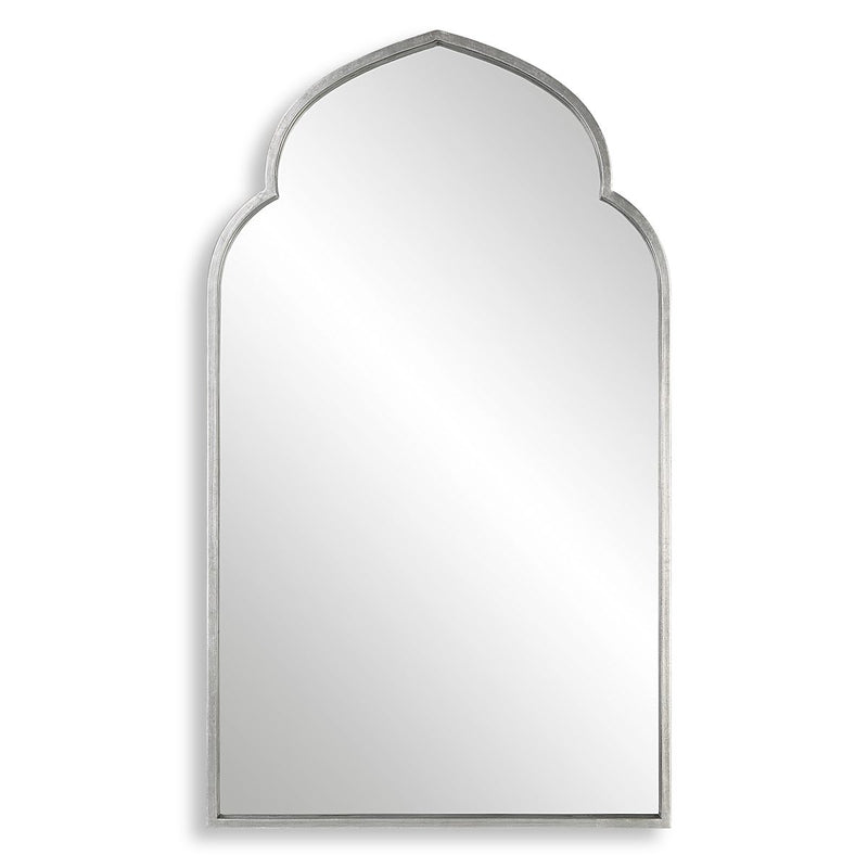 Marzala Antique Silver Mirror | Modern Arch Iron Frame Bathroom Vanity Mirror (22 in. W x 38 in. H x 1 in. D)