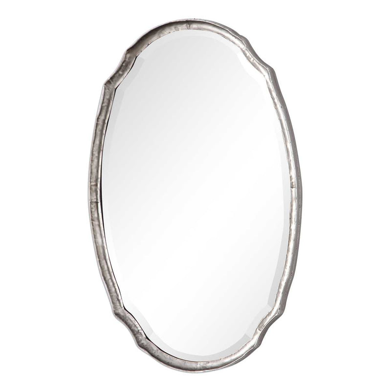 Midora Antique Silver Mirror | Modern Oval Hammered Iron Frame Bathroom Vanity Mirror Mounted Vertical or Horizontal (24 in. W x 36 in. H x 2 in. D)