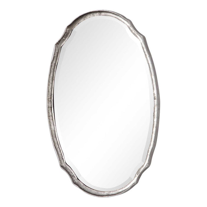 Midora Antique Silver Mirror | Modern Oval Hammered Iron Frame Bathroom Vanity Mirror Mounted Vertical or Horizontal (24 in. W x 36 in. H x 2 in. D)