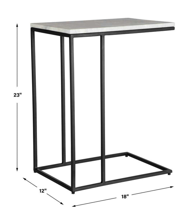 Morlan Accent Table | Black Metal Frame and White Marble Top (18 in. W x 23 in. H x 12 in. D)