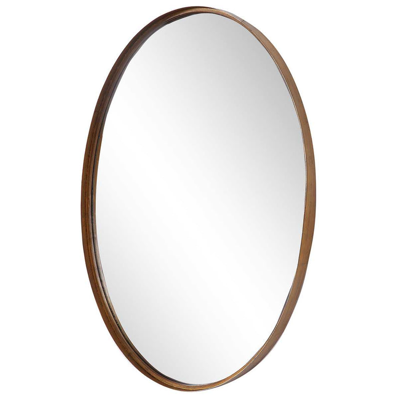 Mirza Gold Leaf Mirror | Modern Oval Iron Frame Bathroom Vanity Mirror Mounted Vertical or Horizontal (24 in. W x 35 in. H x 2 in. D)