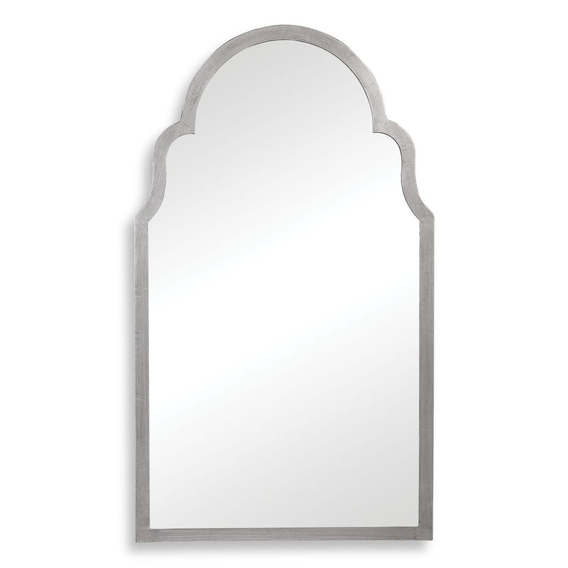 Abbey Silver Leaf Mirror | Modern Arch Iron Frame Bathroom Vanity Mirror (21 in. W x 37 in. H x 1 in. D)