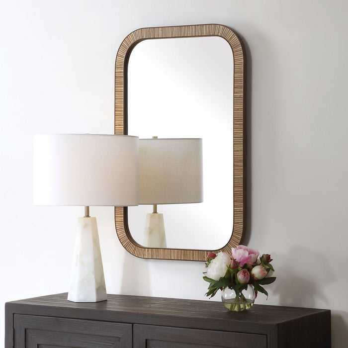 Twila Mirror | Modern Rectangle Engineered Rattan Polymer Frame Bathroom Vanity Mirror Mounted Vertical or Horizontal (22 in. W x 34 in. H x 1 in. D)