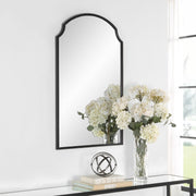 Treva Satin Black Mirror | Modern Arch Iron Frame Bathroom Vanity Mirror (22 in. W x 36 in. H x 1 in. D)