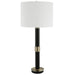 Zentro Black and Antique Gold Modern Metal Table Lamp with White Linen Shade (32" H Lamp with 10" H x 14" W Shade)