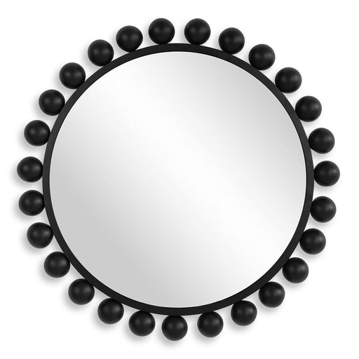 Spindra Matte Black Mirror | Modern Round Metal Frame Bathroom Vanity Mirror (34 in. W x 34 in. H x 2 in. D)