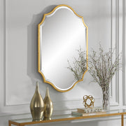 Domari Gold Leaf Mirror | Modern Oval Engineered Wood Frame Bathroom Vanity Mirror Mounted Vertical or Horizontal (27 in. W x 41 in. H x 1 in. D)