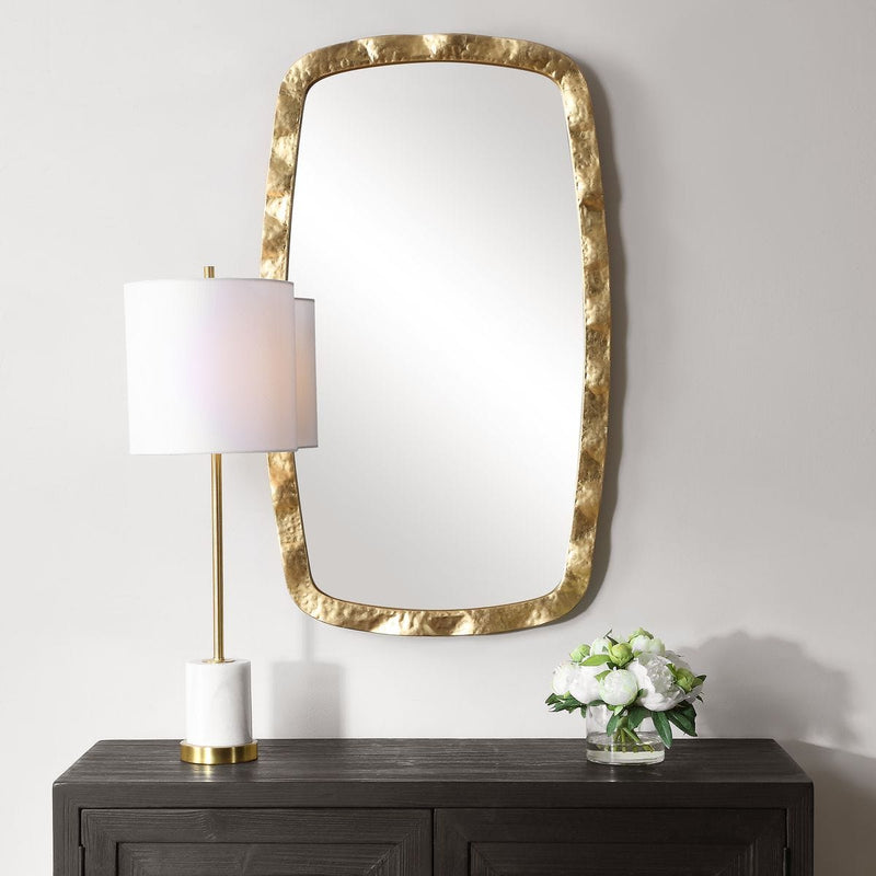 Pavira Gold Leaf Mirror | Modern Rectangle Iron Frame Bathroom Vanity Mirror Mounted Vertical or Horizontal (22 in. W x 38 in. H x 1 in. D)