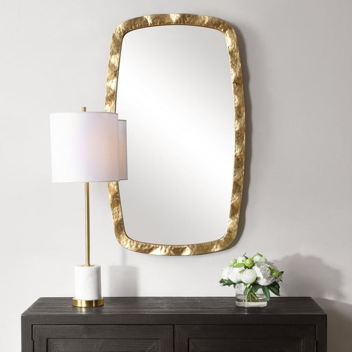Pavira Gold Leaf Mirror | Modern Rectangle Iron Frame Bathroom Vanity Mirror Mounted Vertical or Horizontal (22 in. W x 38 in. H x 1 in. D)