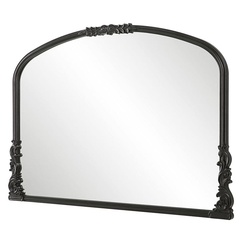 Evara Satin Black Mirror | Classic Ornate Baroque Mantel Engineered Wood Frame Mirror (38 in. W x 28 in. H x 1 in. D)