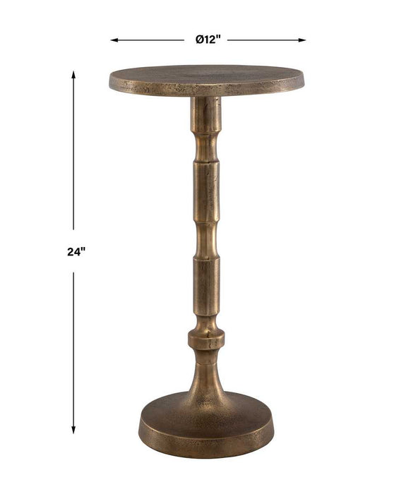 Kloba Accent Table | Heavily Textured Cast Aluminum Finished In Antique Brass (12 in. W x 24 in. H)