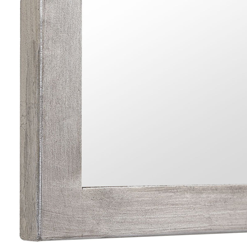 Abbey Silver Leaf Mirror | Modern Arch Iron Frame Bathroom Vanity Mirror (21 in. W x 37 in. H x 1 in. D)