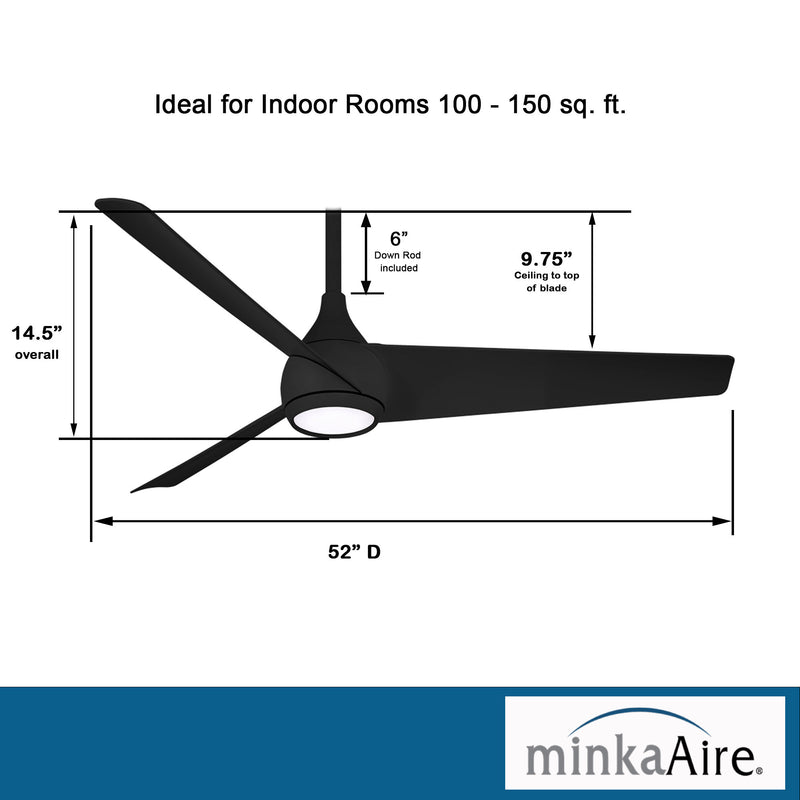 Minka Aire Twist F678L-CL 52-Inch LED Ceiling Fan in Coal Black with Remote