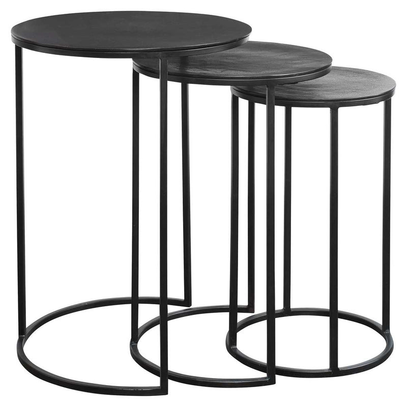 Kozari Nesting Tables Set of 3 | Rich Espresso and Iron Craftsmanship (Small: 12 in. W x 20 in. H; Medium: 14 in. W x 22 in. H; Large: 17 in. W x 24 in. H)