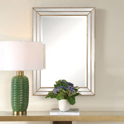Riventa Metallic Gold Mirror | Modern Rectangle Engineered Wood Frame Bathroom Vanity Mirror Mounted Vertical or Horizontal (24 in. W x 34 in. H x 1 in. D)