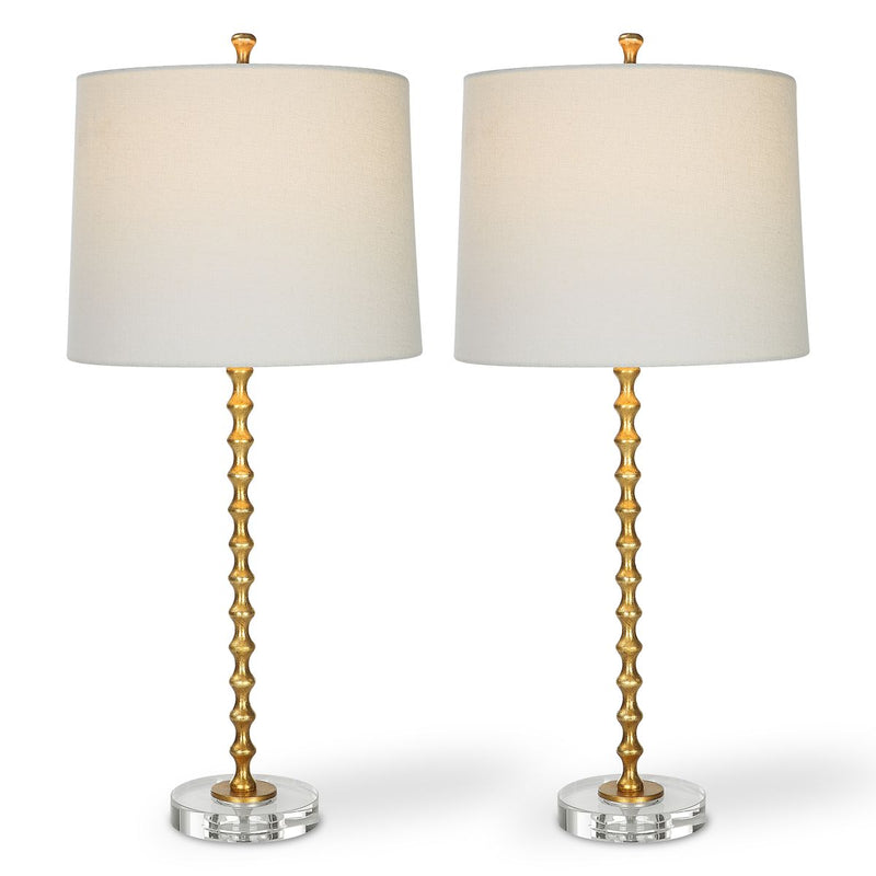 Astrava Gold Leaf Modern Metal Table Lamp with Ivory Linen Shade Set of 2 (29" H Lamp with 10" H x 13" W Shade)