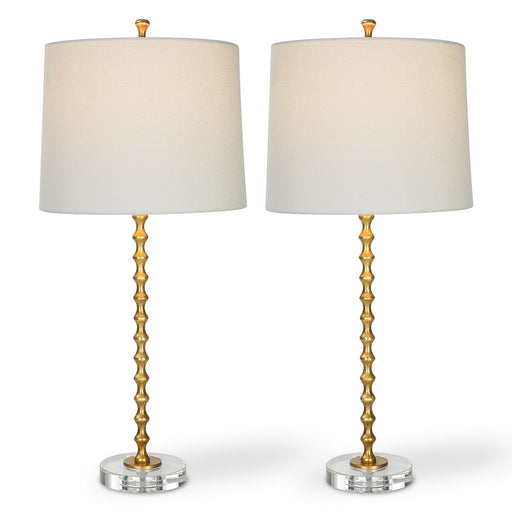 Astrava Gold Leaf Modern Metal Table Lamp with Ivory Linen Shade Set of 2 (29" H Lamp with 10" H x 13" W Shade)