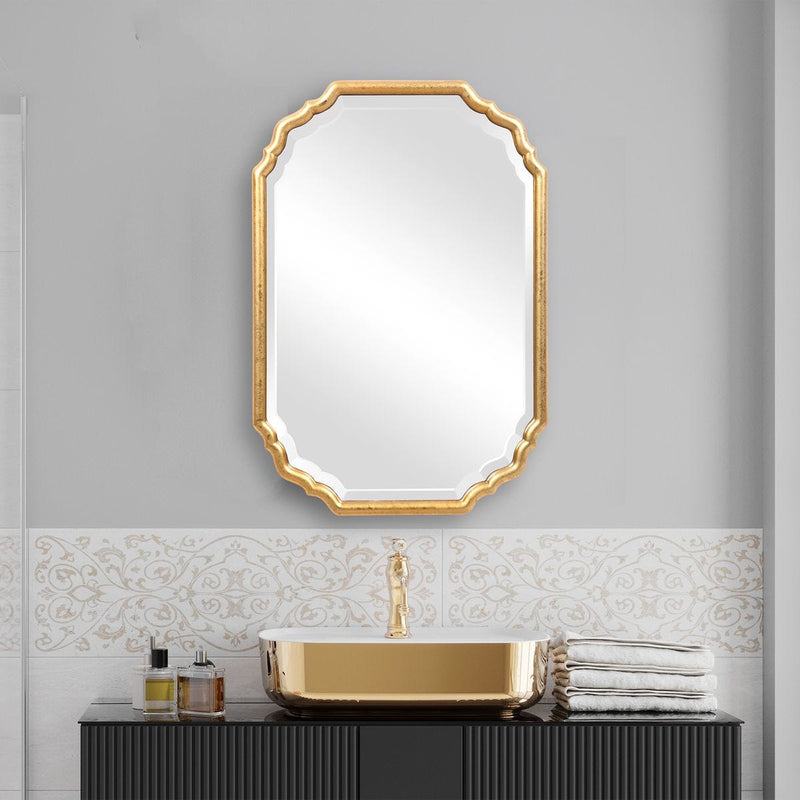 Dorado Antique Metallic Gold Leaf Mirror | Modern Oval Engineered Wood Frame Bathroom Vanity Mirror Mounted Vertical or Horizontal (22 in. W x 32 in. H x 1 in. D)