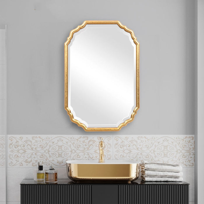 Dorado Antique Metallic Gold Leaf Mirror | Modern Oval Engineered Wood Frame Bathroom Vanity Mirror Mounted Vertical or Horizontal (22 in. W x 32 in. H x 1 in. D)