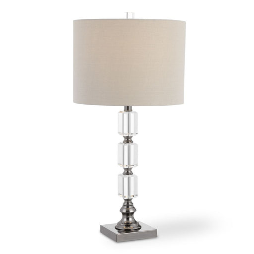 Prismara Modern Stacked Crystal Dark Antique Nickel Table Lamp with Light Taupe Linen Shade (29" H Lamp with 10" H x 14" W Shade)