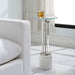 Mara Accent Table | Nickel and Tempered Glass Top with White Marble Base (11 in. W x 24 in. H)