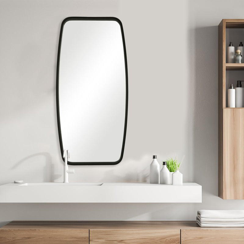 Nexa Matte Black Mirror | Modern Rectangle Metal Frame Bathroom Vanity Mirror with Rounded Corners Mounted Vertical or Horizontal (20 in. W x 40 in. H x 2 in. D)