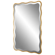 Uttermost Aneta 09827 antiqued gold leaf modern rectangle bathroom vanity mirror with scalloped wood frame, 24 in. W x 36 in. H