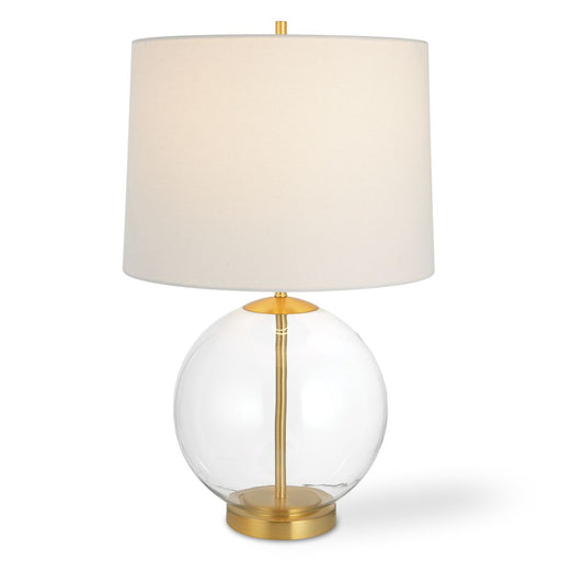 Lumora Modern Spherical Glass Gold Accent Table Lamp with White Linen Shade (23" H Lamp with 10" H x 14" W Shade)