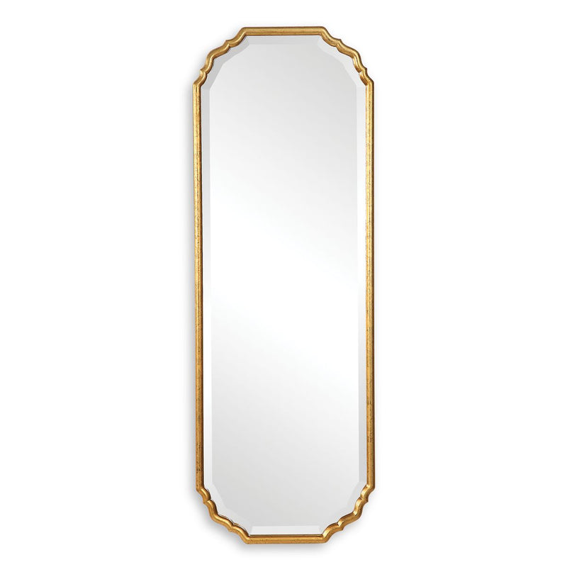 Dorado Antique Metallic Gold Leaf Mirror | Modern Oval Engineered Wood Frame Bathroom Mirror Mounted Vertical or Horizontal (22 in. W x 62 in. H x 1 in. D)