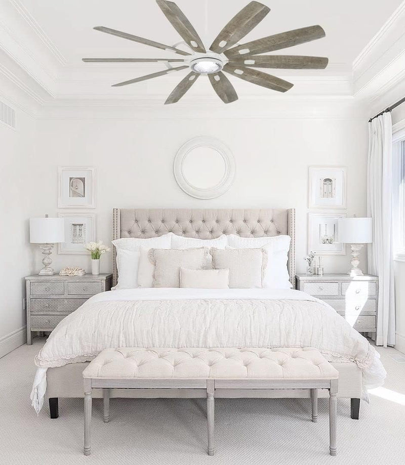 Minka Aire Barn F864L-WHF/SVG 65-Inch LED Indoor Smart Modern Ceiling Fan in Flat White with Soft Grey Blades and Remote