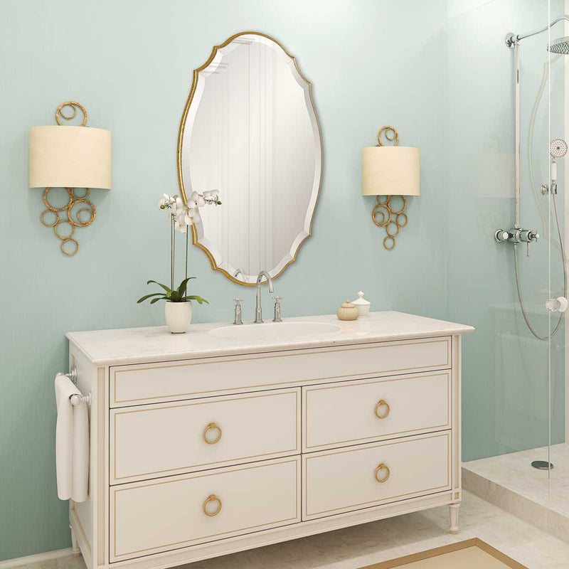 Domari Antique Metallic Gold Leaf Mirror | Modern Oval Engineered Wood Frame Bathroom Vanity Mirror Mounted Vertical or Horizontal (20 in. W x 30 in. H x 1 in. D)