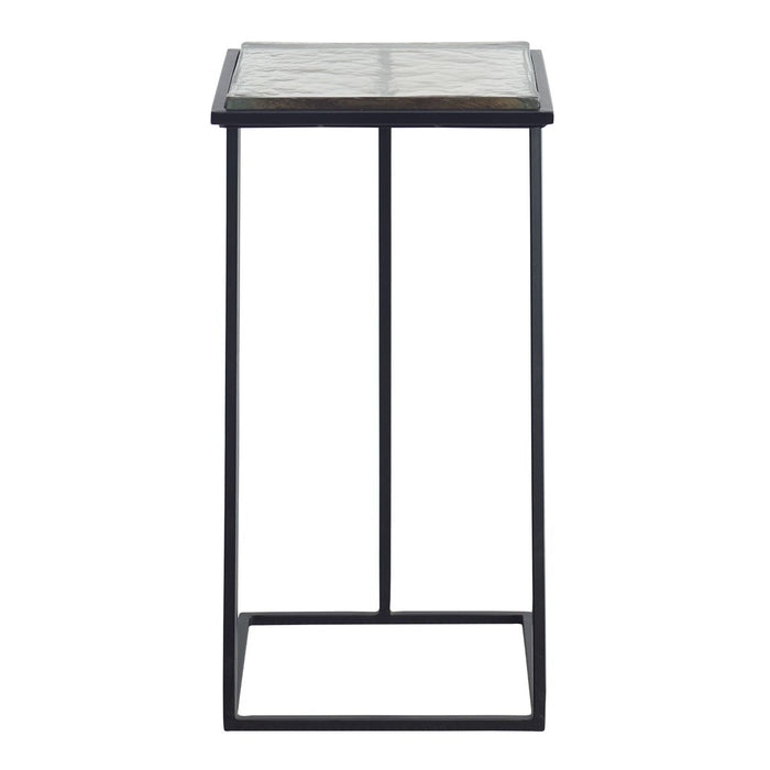 Fortica Accent Table | Black Powder Coat and Thick Cast Glass Top (12 in. W x 25 in. H x 11 in. D)