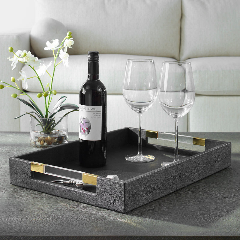 Uttermost Wessex Black Shagreen Tray - ALCOVE LIGHTING