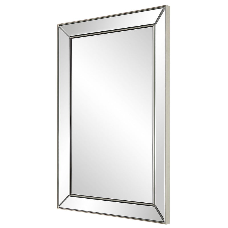 Norwin Nickel Mirror | Modern Rectangle Frame Bathroom Vanity Mirror Mounted Vertical or Horizontal (23 in. W x 34 in. H x 1 in. D)
