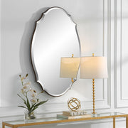 Domari Antique Bronze and Gold Mirror | Modern Oval Engineered Wood Frame Bathroom Vanity Mirror Mounted Vertical or Horizontal (28 in. W x 42 in. H x 1 in. D)