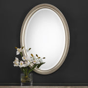 Gemi Metallic Silver Mirror | Modern Oval Polystyrene Frame Bathroom Vanity Mirror Mounted Vertical or Horizontal (22 in. W x 32 in. H x 1 in. D)