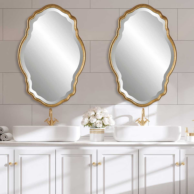 Lunava Rich Gold Mirror | Modern Oval Engineered Wood Frame Bathroom Vanity Mirror Mounted Vertical or Horizontal (22 in. W x 33 in. H x 1 in. D)