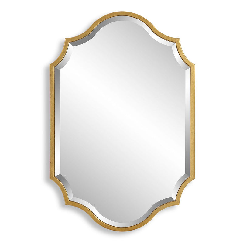 Domari Gold Leaf Mirror | Modern Oval Engineered Wood Frame Bathroom Vanity Mirror Mounted Vertical or Horizontal (27 in. W x 41 in. H x 1 in. D)
