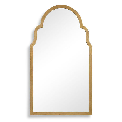 Abbey Gold Leaf Mirror | Modern Arch Iron Frame Bathroom Vanity Mirror (21 in. W x 37 in. H x 1 in. D) - ALCOVE LIGHTING