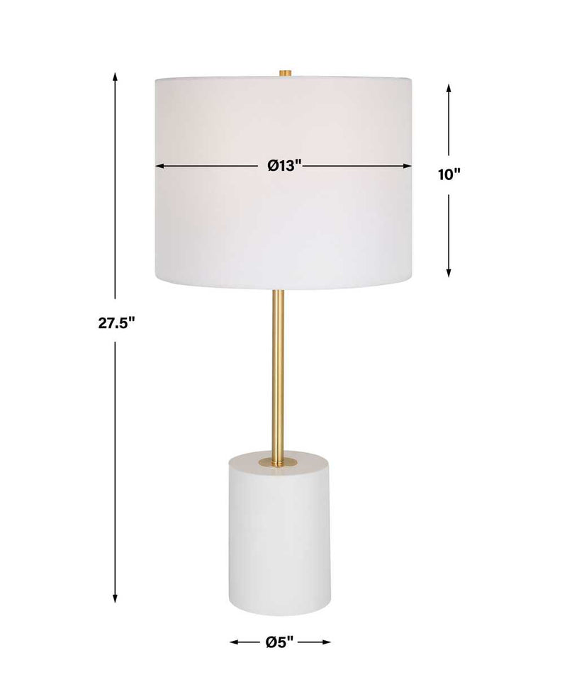 Zelim White with Gold Modern Metal Table Lamp with White Linen Shade (28" H Lamp with 10" H x 13" W Shade)