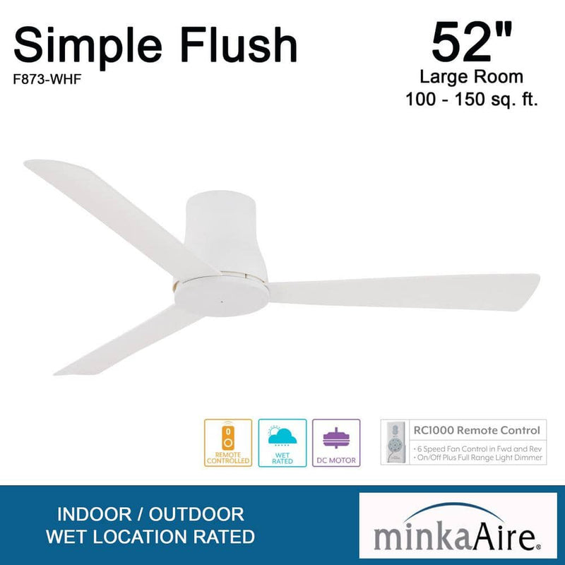 Minka Aire Simple Flush Hugger 52" Flat White Outdoor Ceiling Fan with Remote